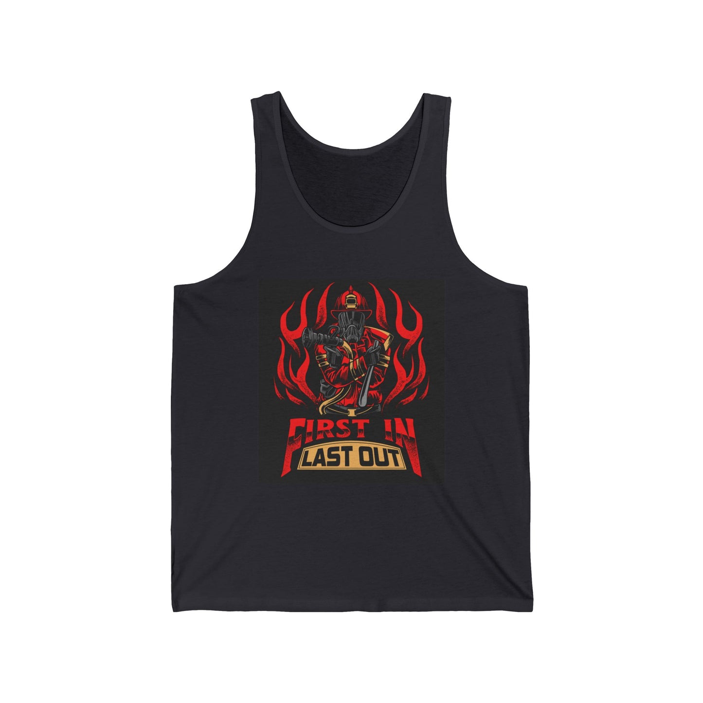 Unisex Jersey Tank - 'First In Last Out' Firefighter Design