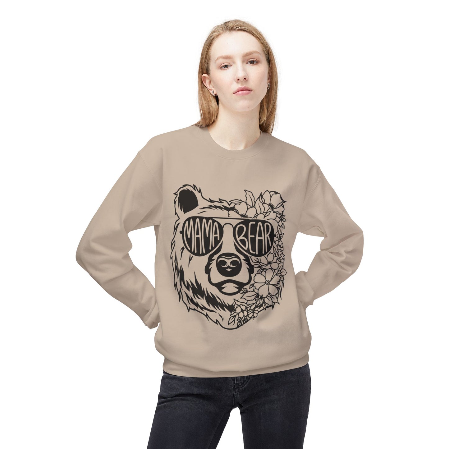 Mama Bear Floral Sunglasses Sweatshirt | Unisex Midweight Fleece Crewneck