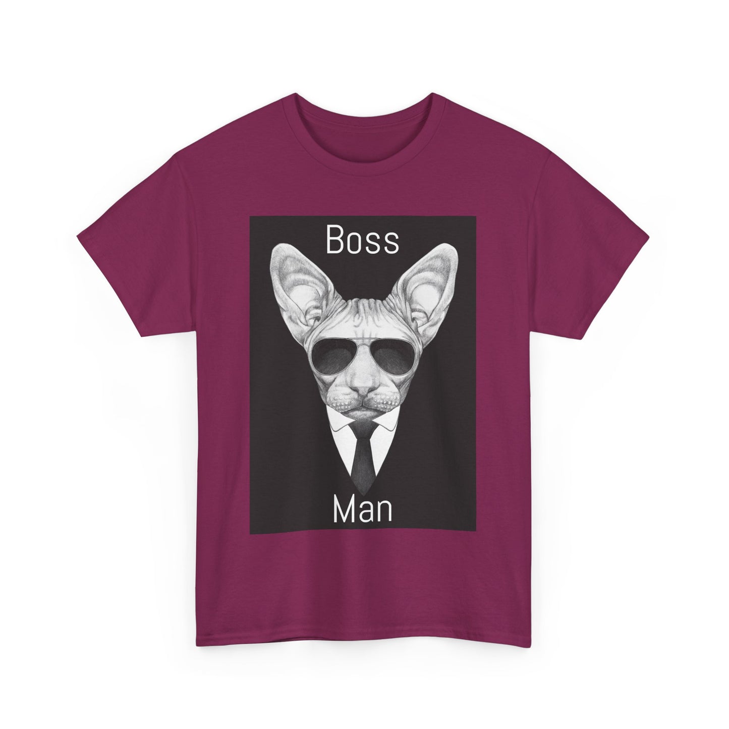 Cool Boss Man Cat Unisex Heavy Cotton Tee