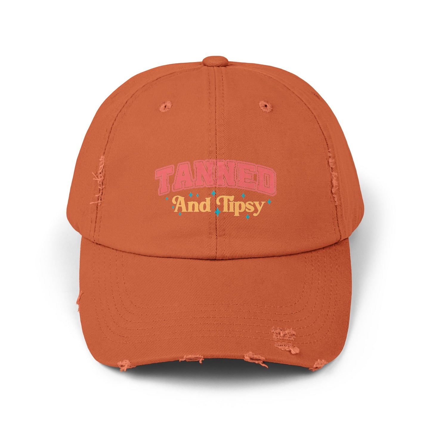 Distressed Cap with 'Tanned and Tipsy' Design | Trendy Summer Accessory, Gift for Friends, Beachwear Essential, Outdoor Events