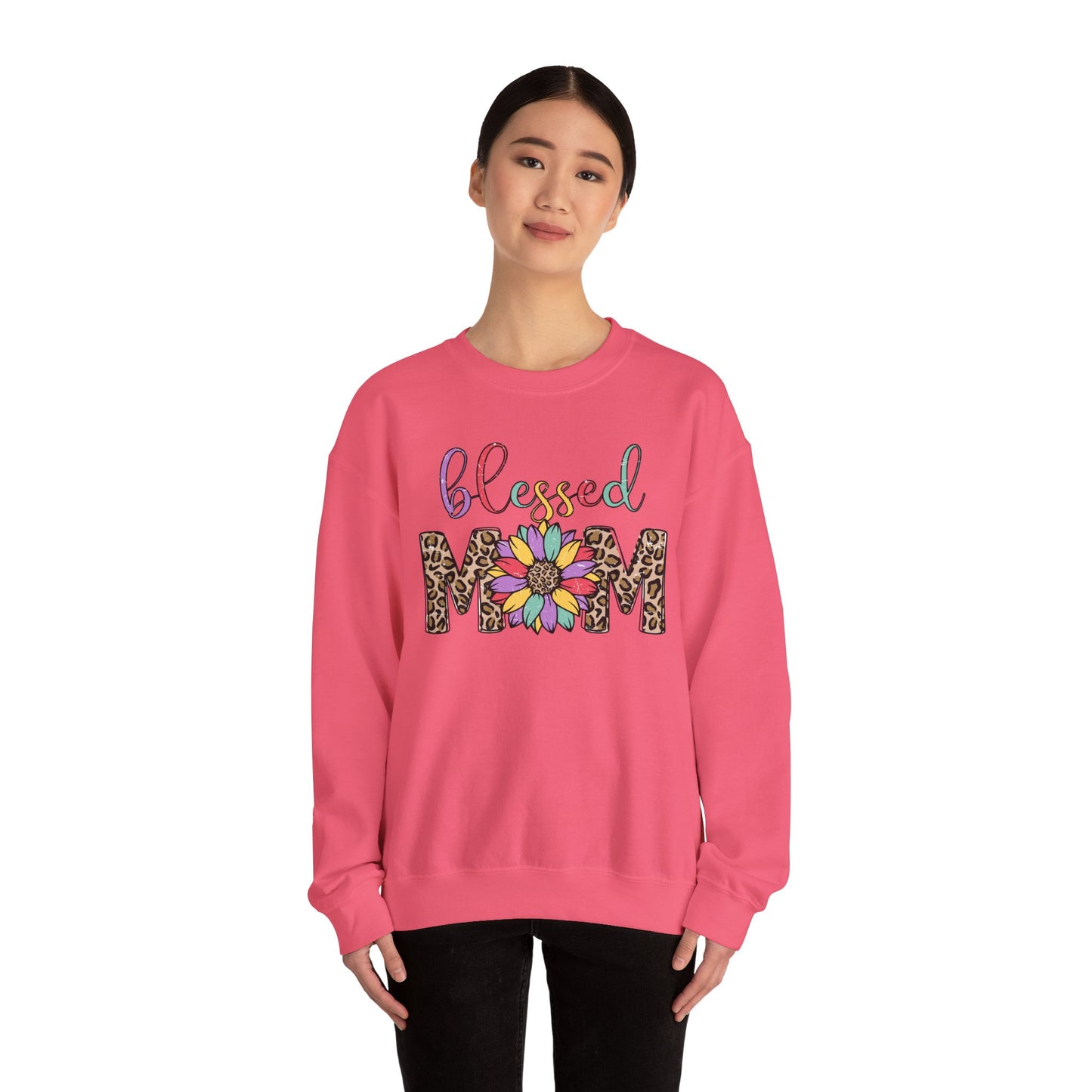 Blessed Mom Leopard Floral Crewneck Sweatshirt