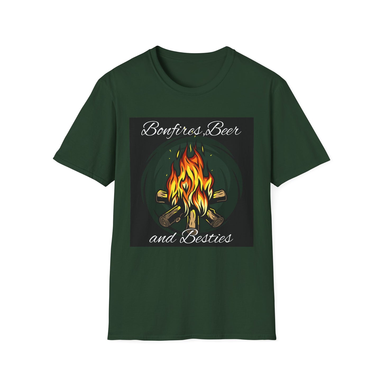 Bowfires, Beer, and Besties Unisex Softstyle T-Shirt - Perfect for Camping and Outdoor Gatherings