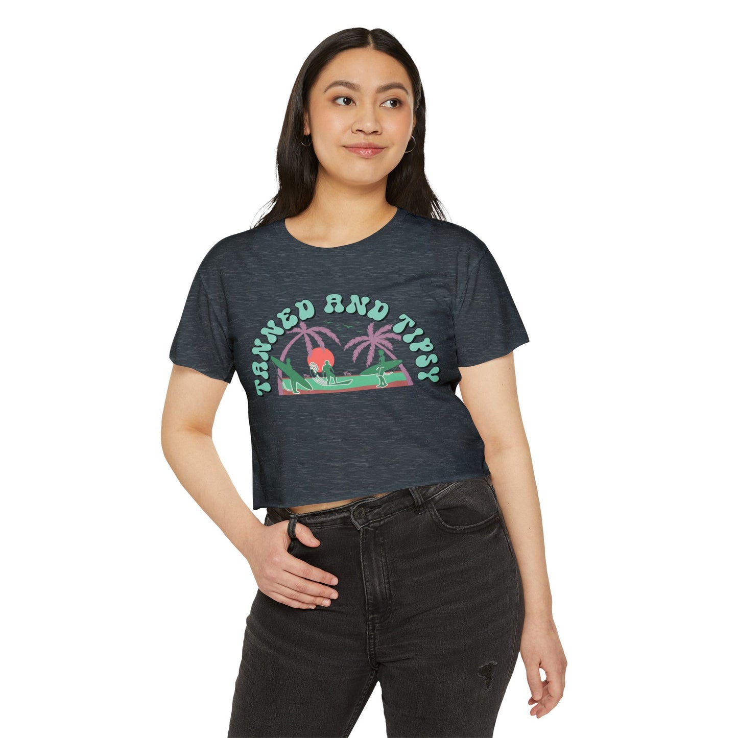 Tanned and Tipsy Women’s Festival Crop Top, Summer Vibe Shirt, Boho Style Tee, Beach Party Essential, Concert Outfit, Vacation Fashion