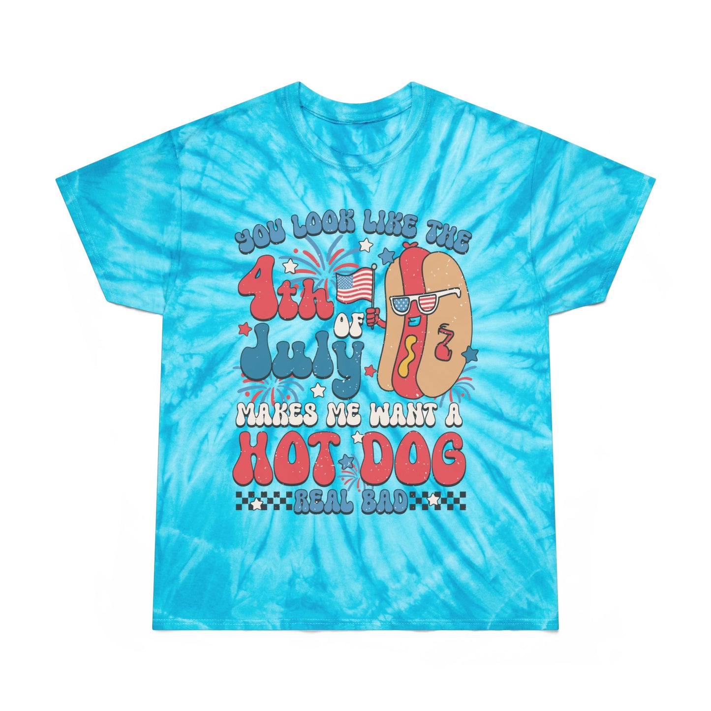 4th of July Tie-Dye Tee, Hot Dog Vibe Shirt, Summer Fun Tee, Festival Wear, BBQ Celebration T-Shirt
