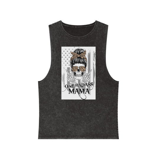 One Badass Mama Stonewash Tank Top | Unisex Graphic Tee for Strong Moms