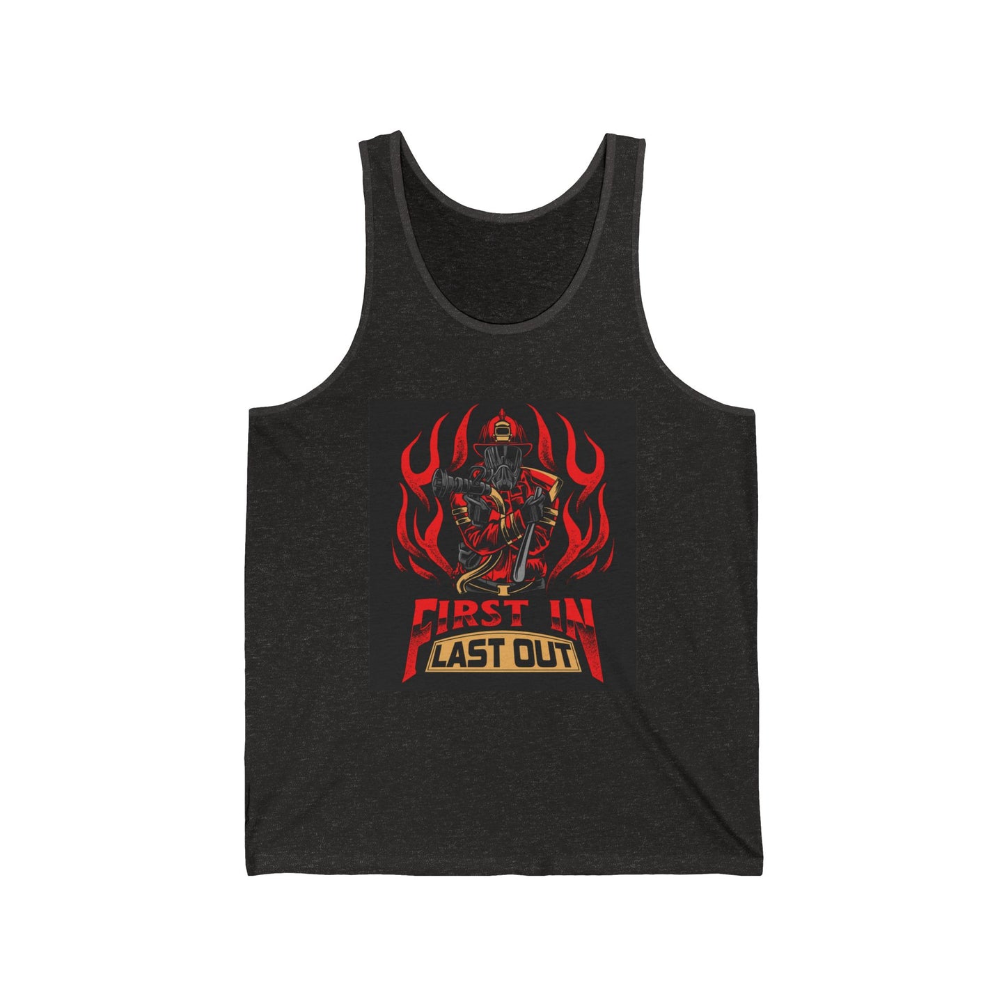 Unisex Jersey Tank - 'First In Last Out' Firefighter Design