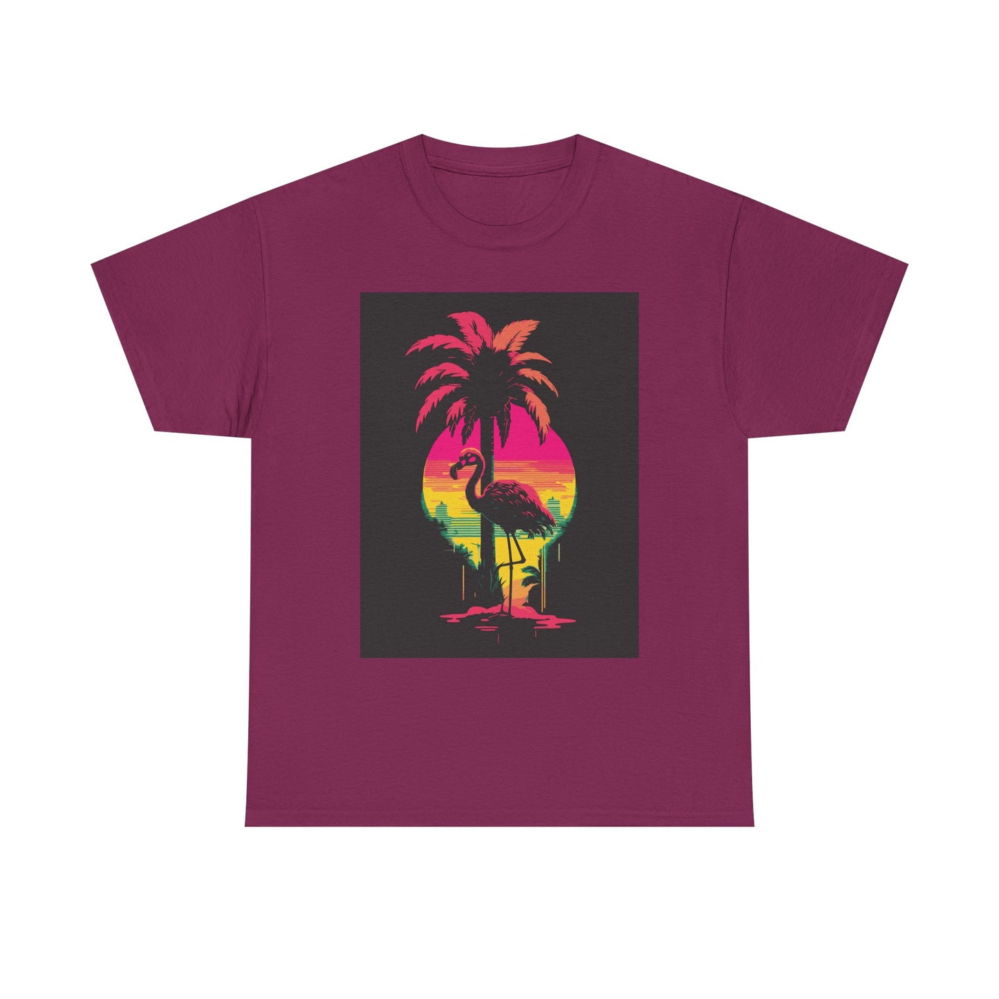 Retro Flamingo Sunset Unisex Heavy Cotton Tee