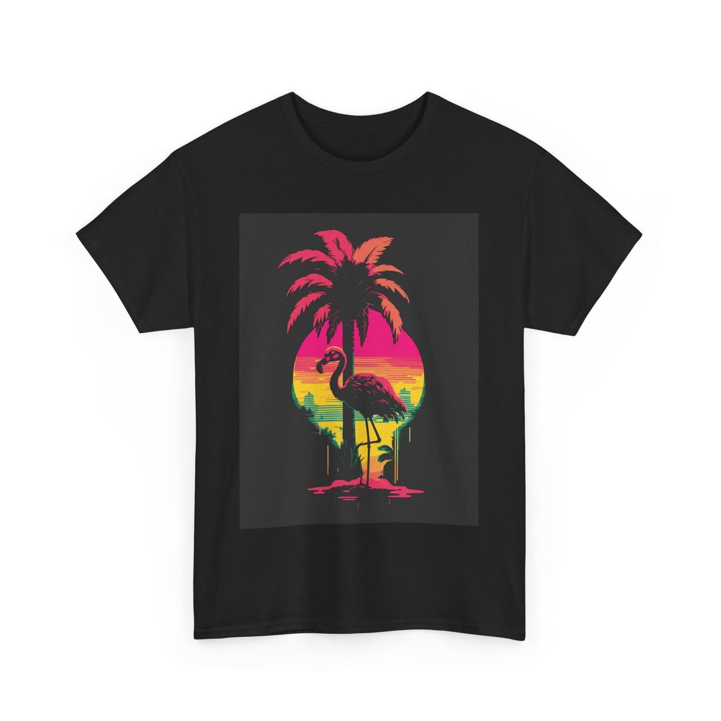 Retro Flamingo Sunset Unisex Heavy Cotton Tee