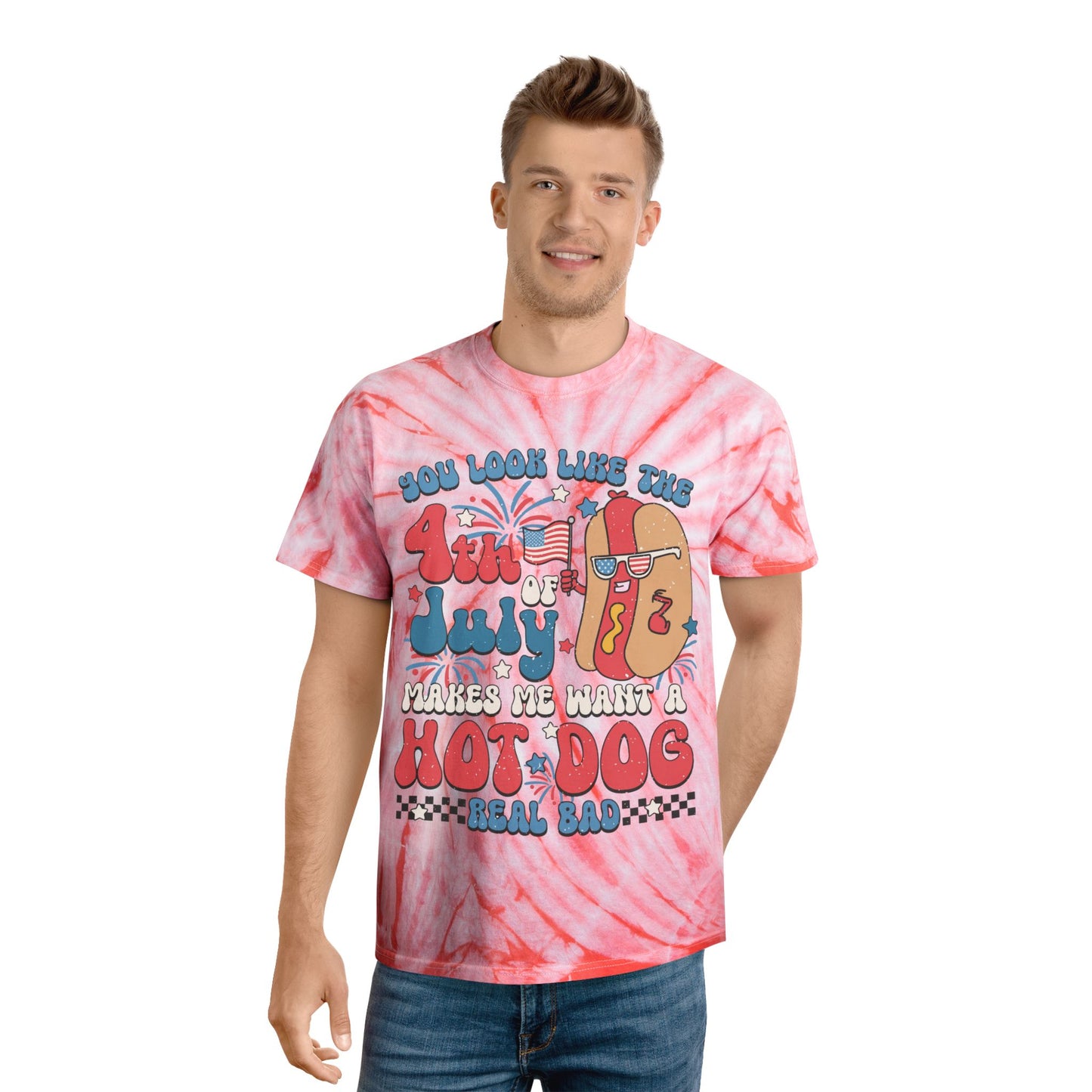 4th of July Tie-Dye Tee, Hot Dog Vibe Shirt, Summer Fun Tee, Festival Wear, BBQ Celebration T-Shirt