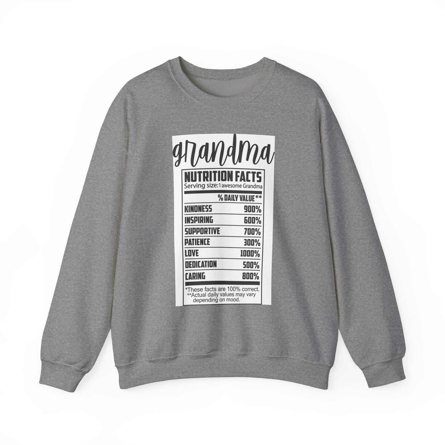 Grandma Nutrition Facts Sweatshirt - Cozy Unisex Crewneck for Family Celebrations
