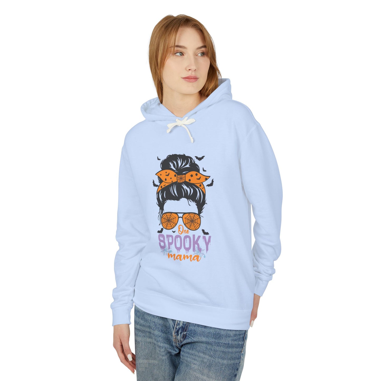 Spooky Mama Hoodie, Lightweight Sweatshirt for Halloween, Seasonal Casual Wear, Perfect Gift for Moms, Cozy Fall Fashion