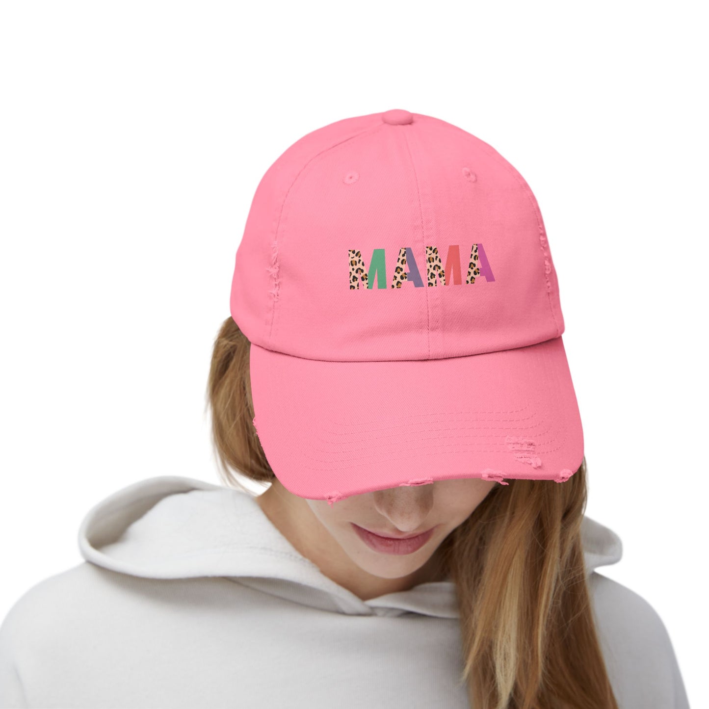 Trendy Unisex Distressed Cap - 'MAMA' Graphic Hat for Stylish Moms