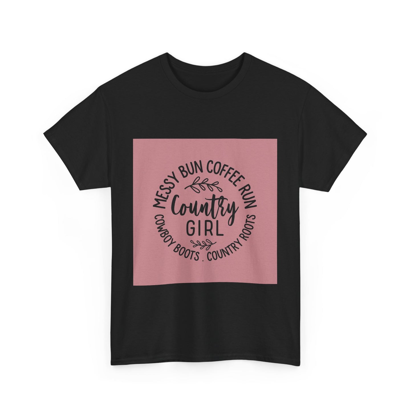 Country Girl Unisex Heavy Cotton Tee - Messy Bun Coffee Run Design