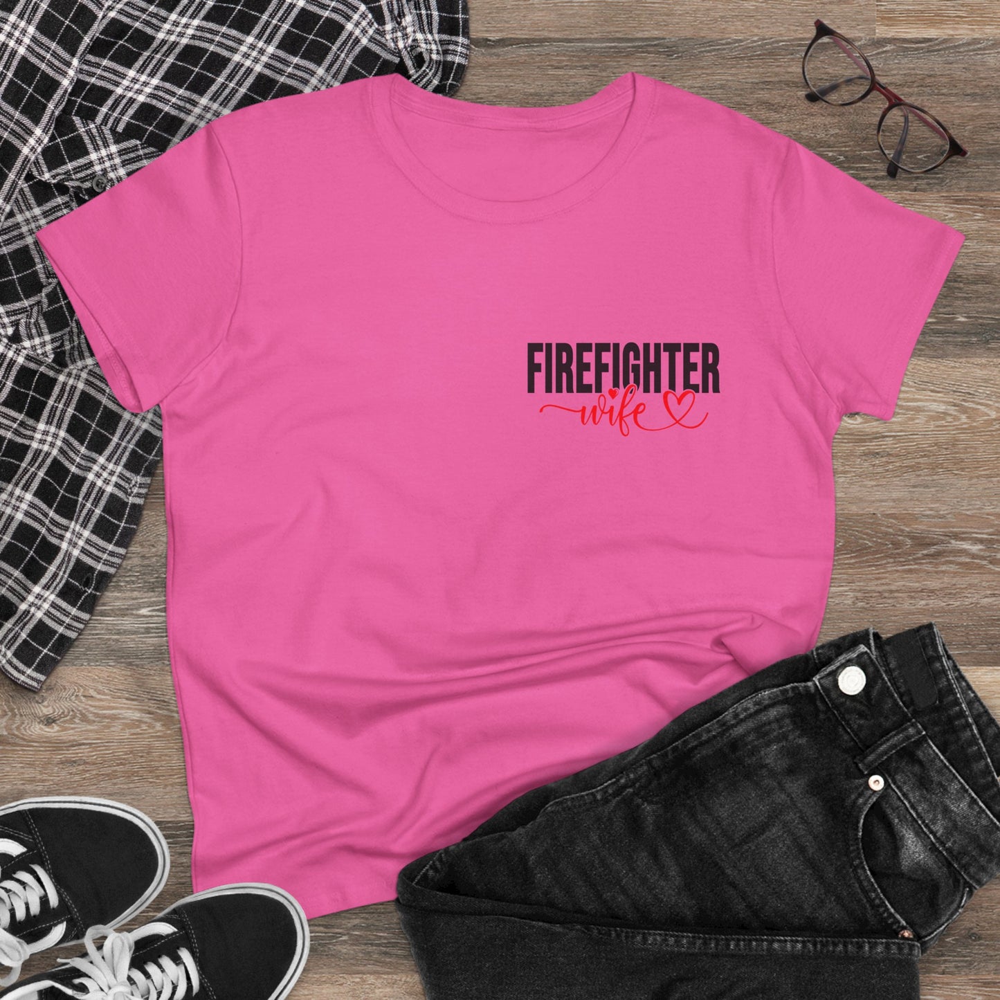 Firefighter Wife Cotton Tee - Supportive Gift for Her, Casual Wear, Patriotic Apparel, Unique Firefighter Gift, Everyday Comfort