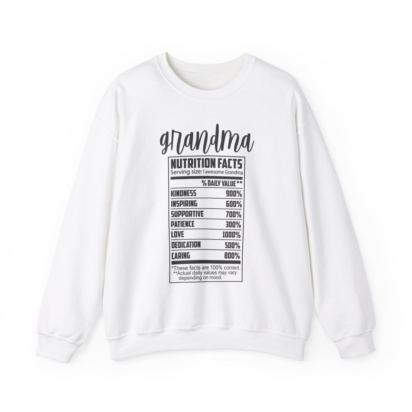 Grandma Nutrition Facts Sweatshirt - Cozy Unisex Crewneck for Family Celebrations