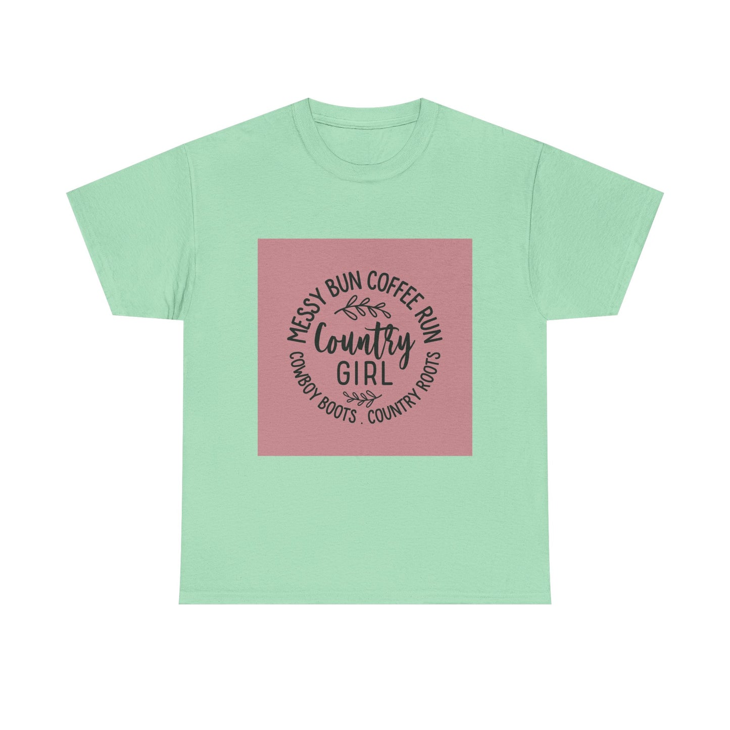 Country Girl Unisex Heavy Cotton Tee - Messy Bun Coffee Run Design