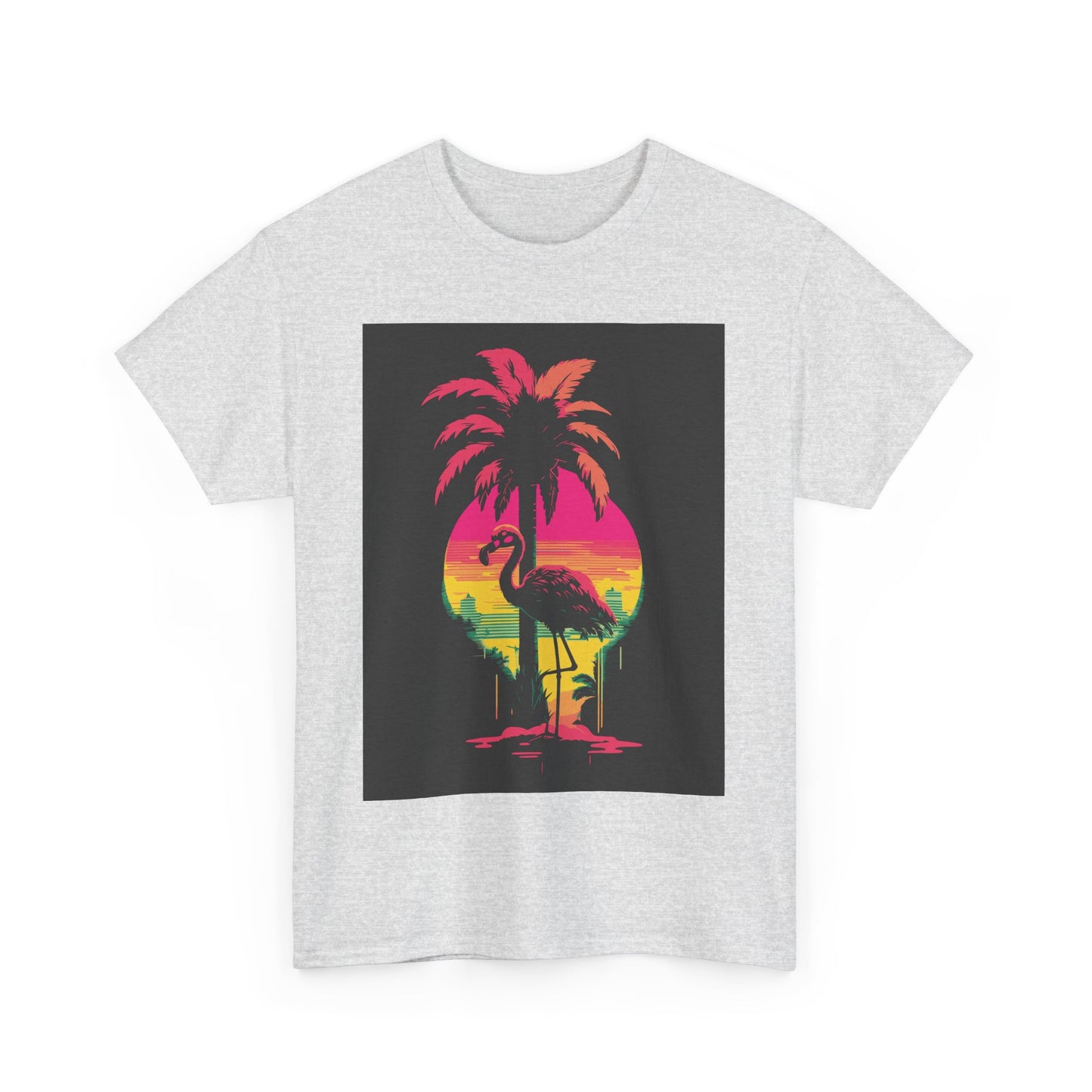 Retro Flamingo Sunset Unisex Heavy Cotton Tee