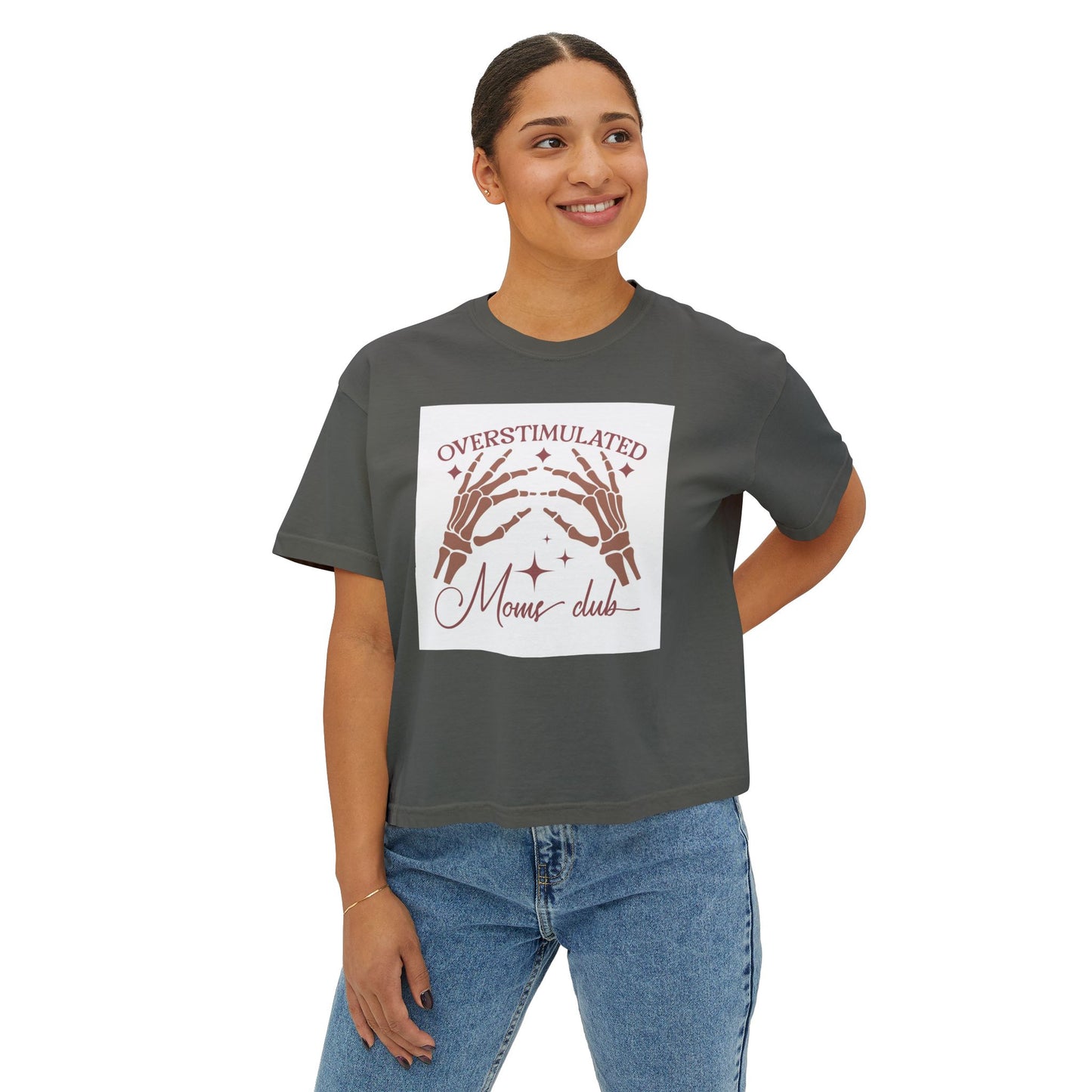 Overstimulated Mom Club Boxy Tee - Relaxed Fit Cotton Top for Moms