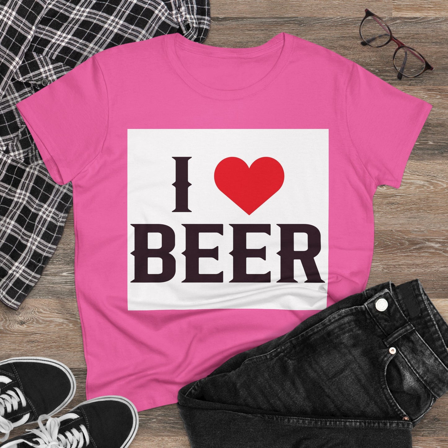 I Love Beer Women's Midweight Cotton Tee, Beer Lover Shirt, Gift for Beer Enthusiasts, Casual Everyday Wear, Fun Party Tee