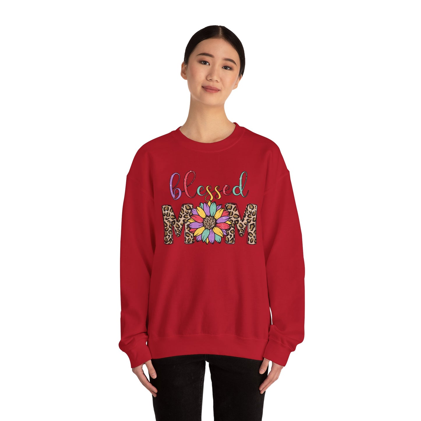 Blessed Mom Leopard Floral Crewneck Sweatshirt