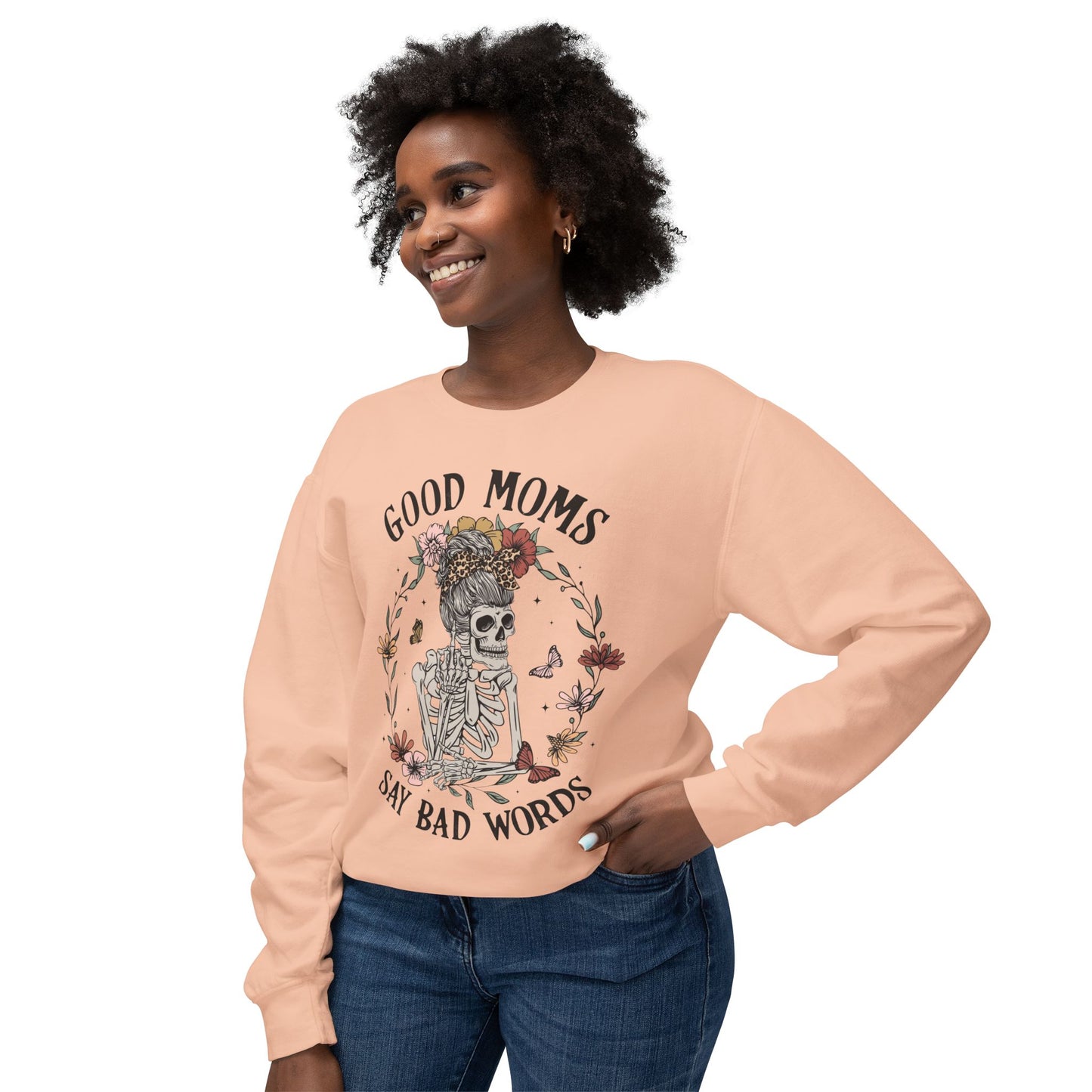 Good Moms Say Bad Words Sweatshirt | Unisex Lightweight Crewneck | Perfect for Moms and Halloween