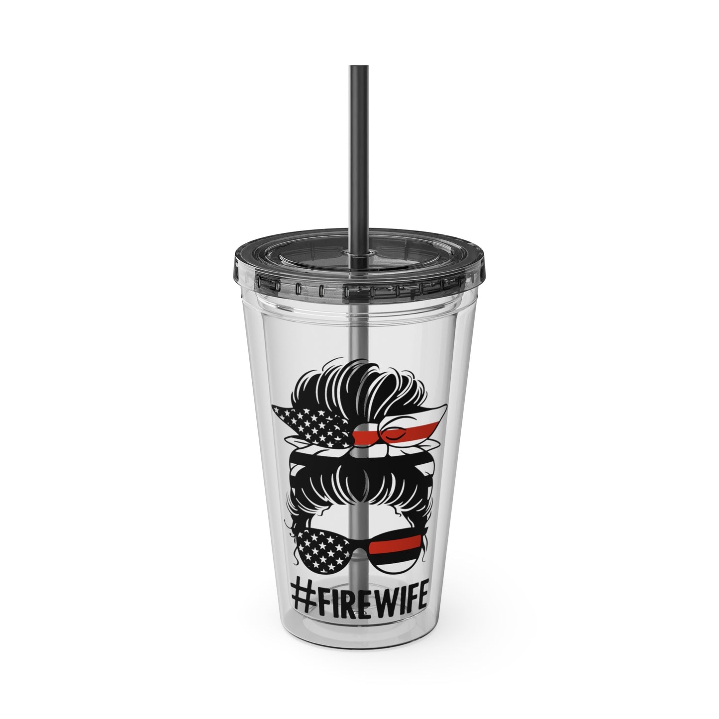 Sunsplash 16oz Tumbler with Straw - #FireWife Drinkware for Firefighters' Spouses