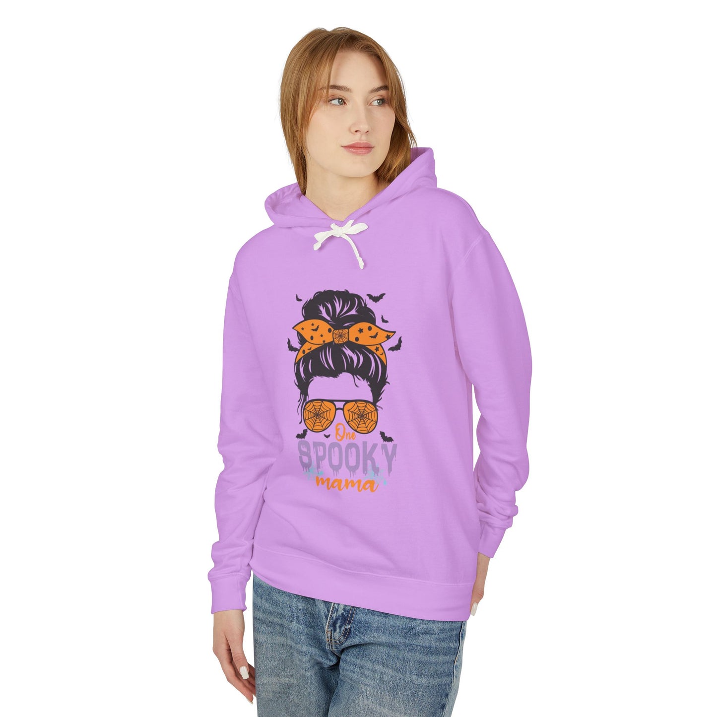 Spooky Mama Hoodie, Lightweight Sweatshirt for Halloween, Seasonal Casual Wear, Perfect Gift for Moms, Cozy Fall Fashion