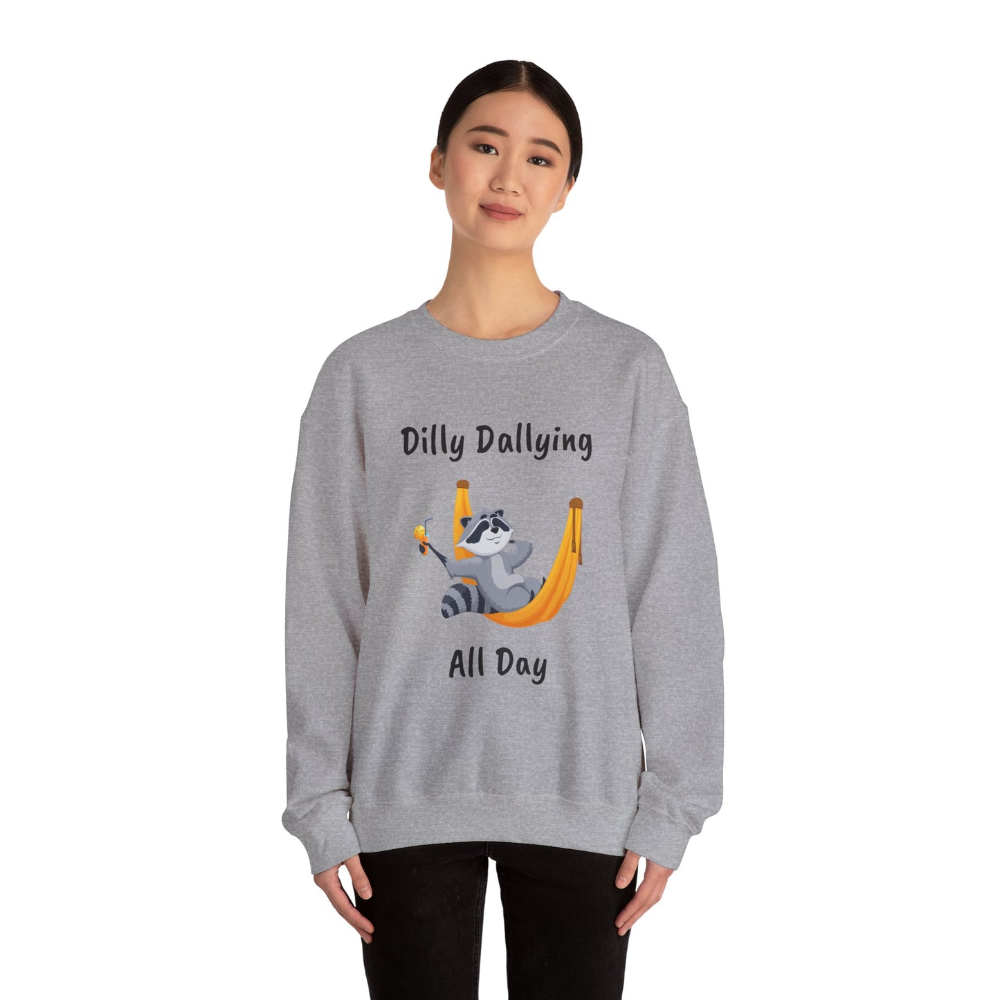 Dilly Dallying Raccoon Sweatshirt - Cozy Unisex Crewneck for Relaxation and Fun