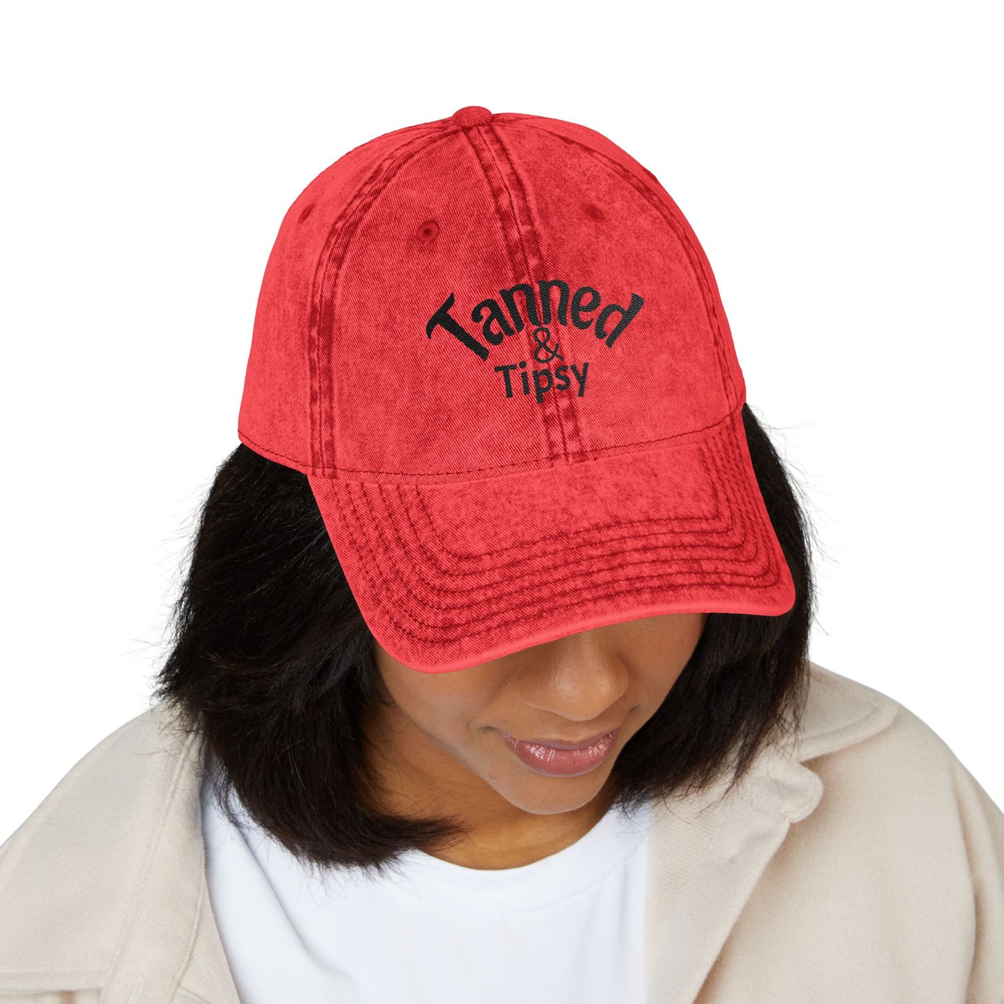 Vintage Embroidered Cap - Tanned & Tipsy, Summer Accessory, Beach Hat, Gift for Friends, Casual Style