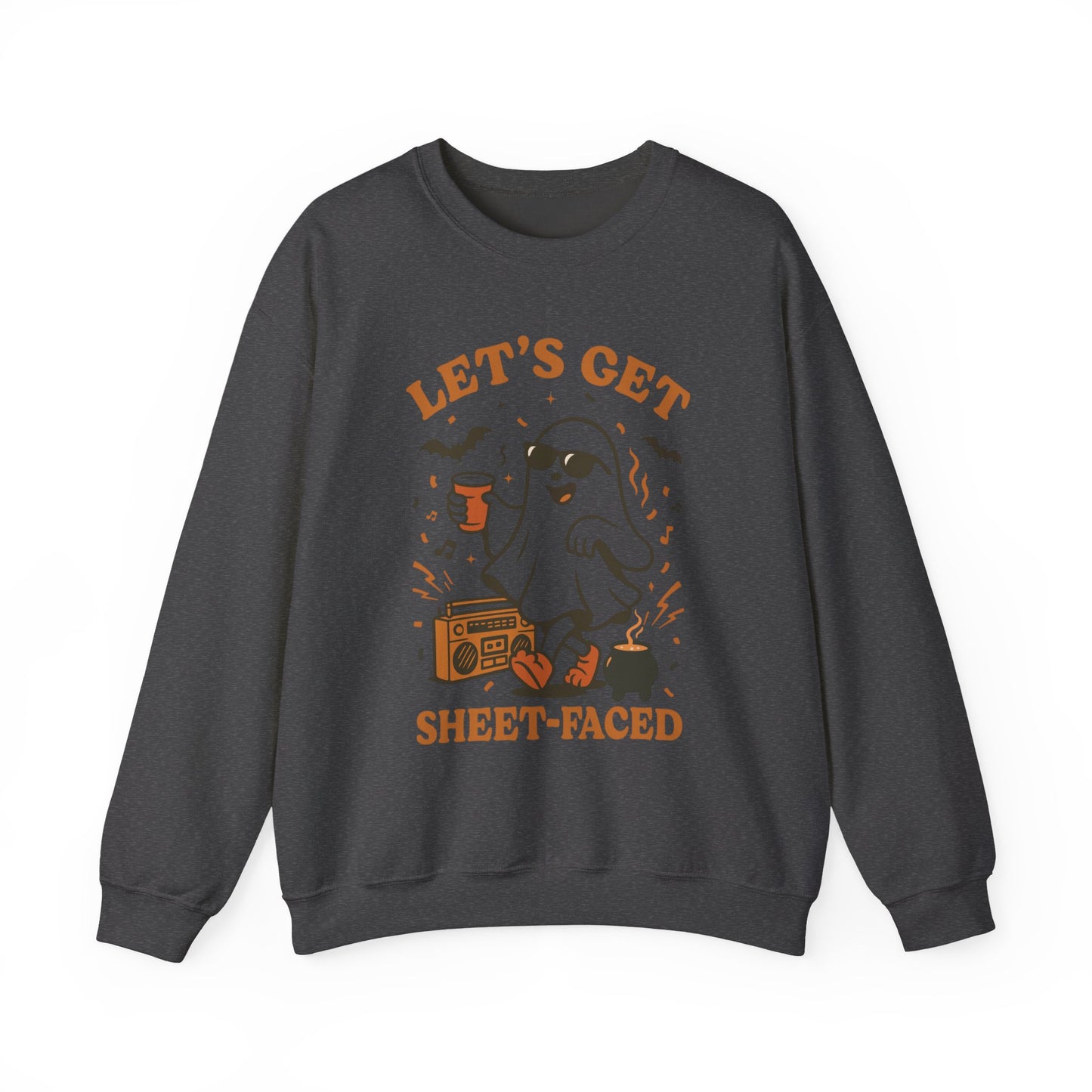 Let's Get Sheet-Faced Halloween Sweatshirt, Unisex Crewneck, Ghost Design, Perfect for Parties, Fall Celebrations, Cozy Wear