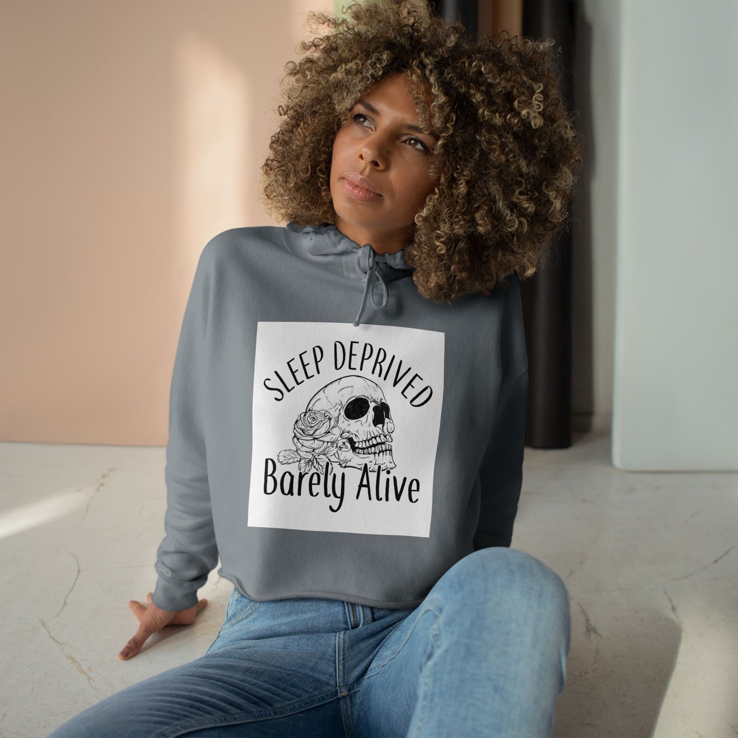 Sleep Deprived Barely Alive Crop Hoodie - Trendy Pullover for Night Owls