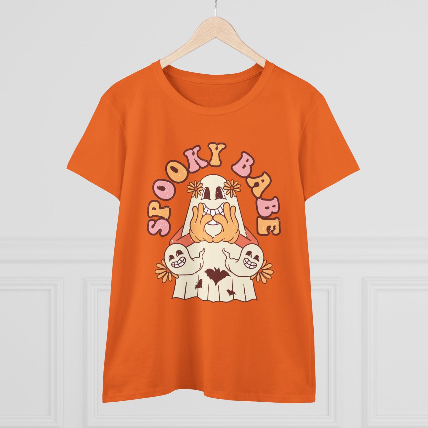 Spooky Babe Tee, Women's Midweight Cotton T-Shirt, Halloween Fashion, Casual Halloween Attire, Vintage Graphic Tee, Trendy Fall Shirt
