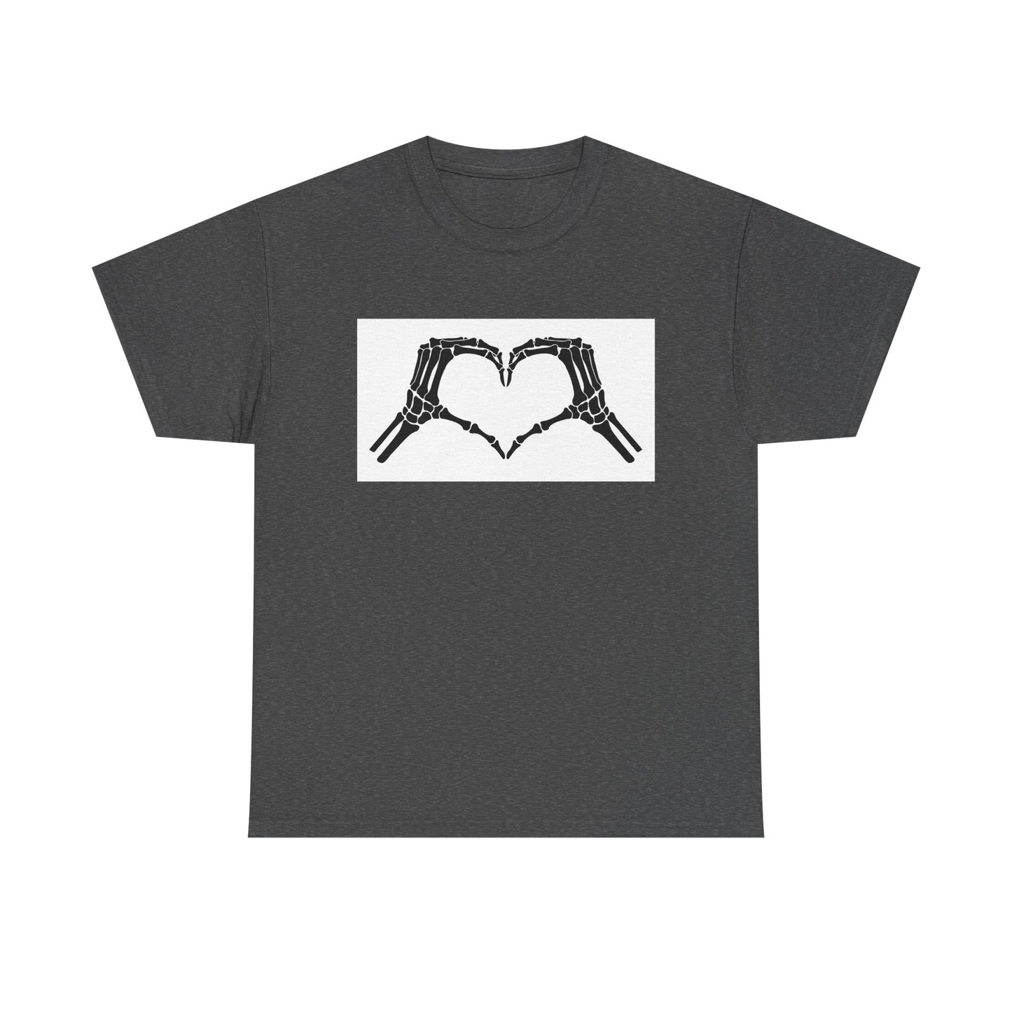 Skeleton Hands Heart Unisex Heavy Cotton Tee - Unique Graphic T-Shirt for Halloween and Everyday Wear