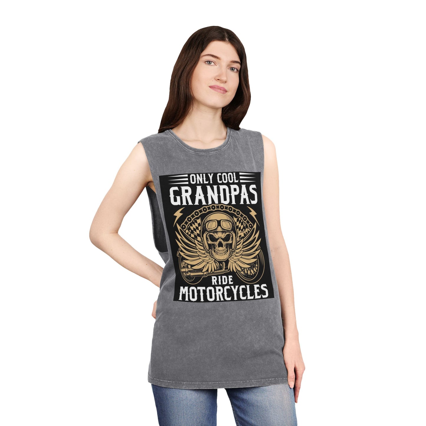 Only Cool Grandpas Ride Motorcycles Stonewash Tank Top