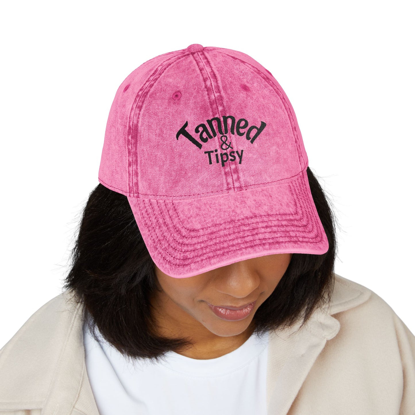 Vintage Embroidered Cap - Tanned & Tipsy, Summer Accessory, Beach Hat, Gift for Friends, Casual Style