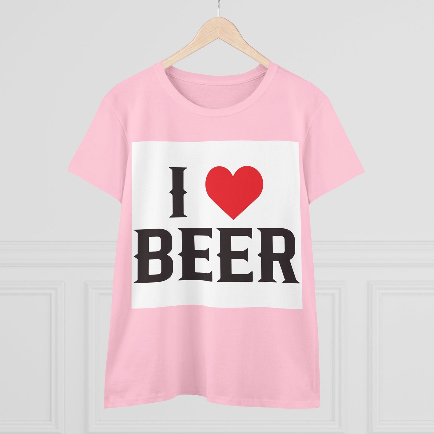 I Love Beer Women's Midweight Cotton Tee, Beer Lover Shirt, Gift for Beer Enthusiasts, Casual Everyday Wear, Fun Party Tee