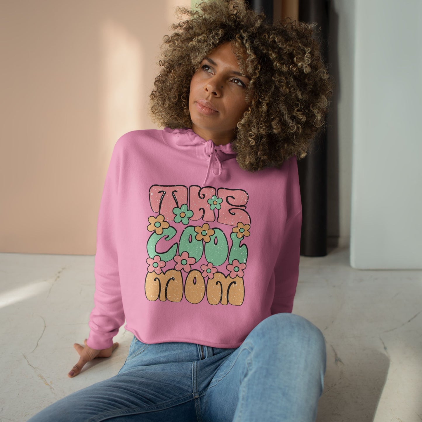 Retro Floral Crop Hoodie - 'This Cool Mood' - Trendy Spring Fashion