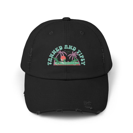 Tropical Vibes Distressed Cap, Unisex Relaxed Hat, Trendy Summer Fashion, Beachwear Accessory, Gift for Travelers, Casual Daily Wear