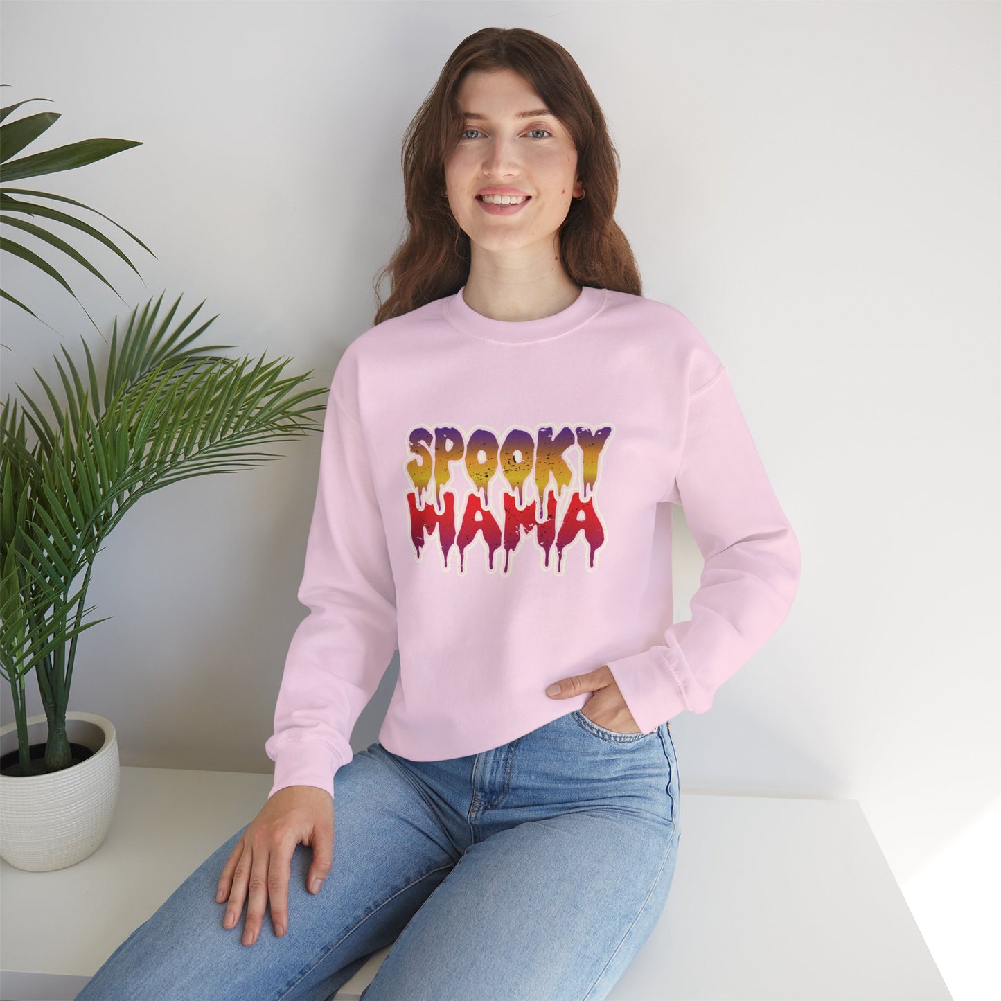 Spooky Mama Crewneck Sweatshirt, Halloween Sweatshirt, Gift for Moms, Cozy Fall Apparel, Unisex Holiday Clothing
