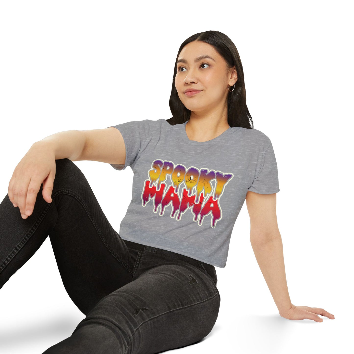 Spooky Mama Women's Festival Crop Top, Halloween Shirt, Boho Crop Tee, Festival Wear, Party Top, Casual Stylish Crop