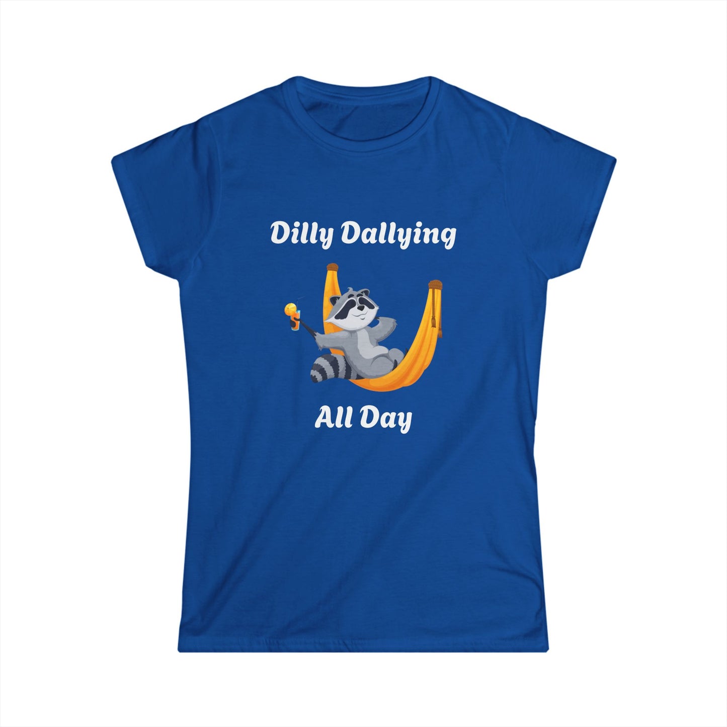 Cute Raccoon Relaxing Women's Softstyle Tee – Perfect for Nature Lovers!