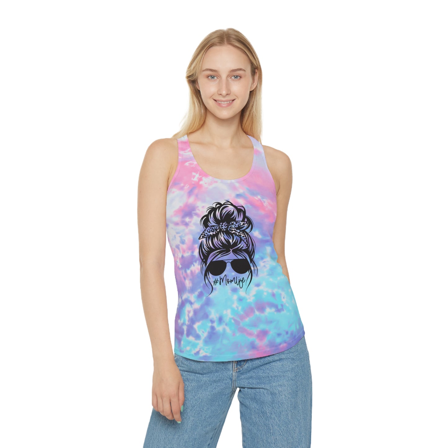 Mom Life Tie Dye Racerback Tank Top - Stylish Summer Top for Moms