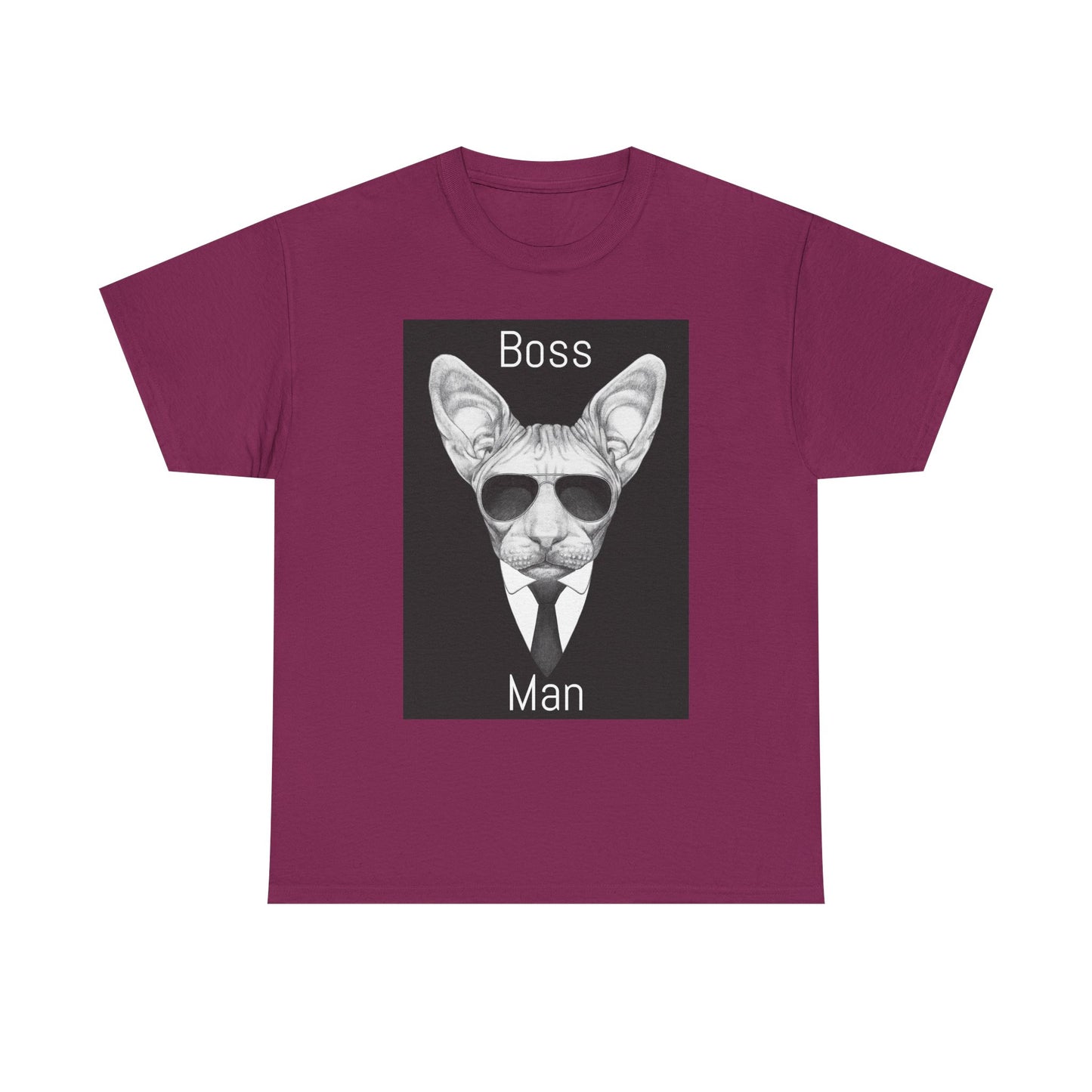 Cool Boss Man Cat Unisex Heavy Cotton Tee