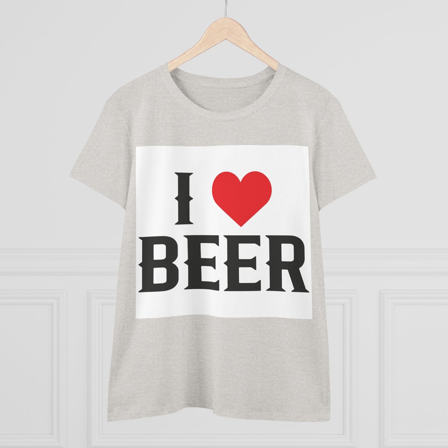 I Love Beer Women's Midweight Cotton Tee, Beer Lover Shirt, Gift for Beer Enthusiasts, Casual Everyday Wear, Fun Party Tee