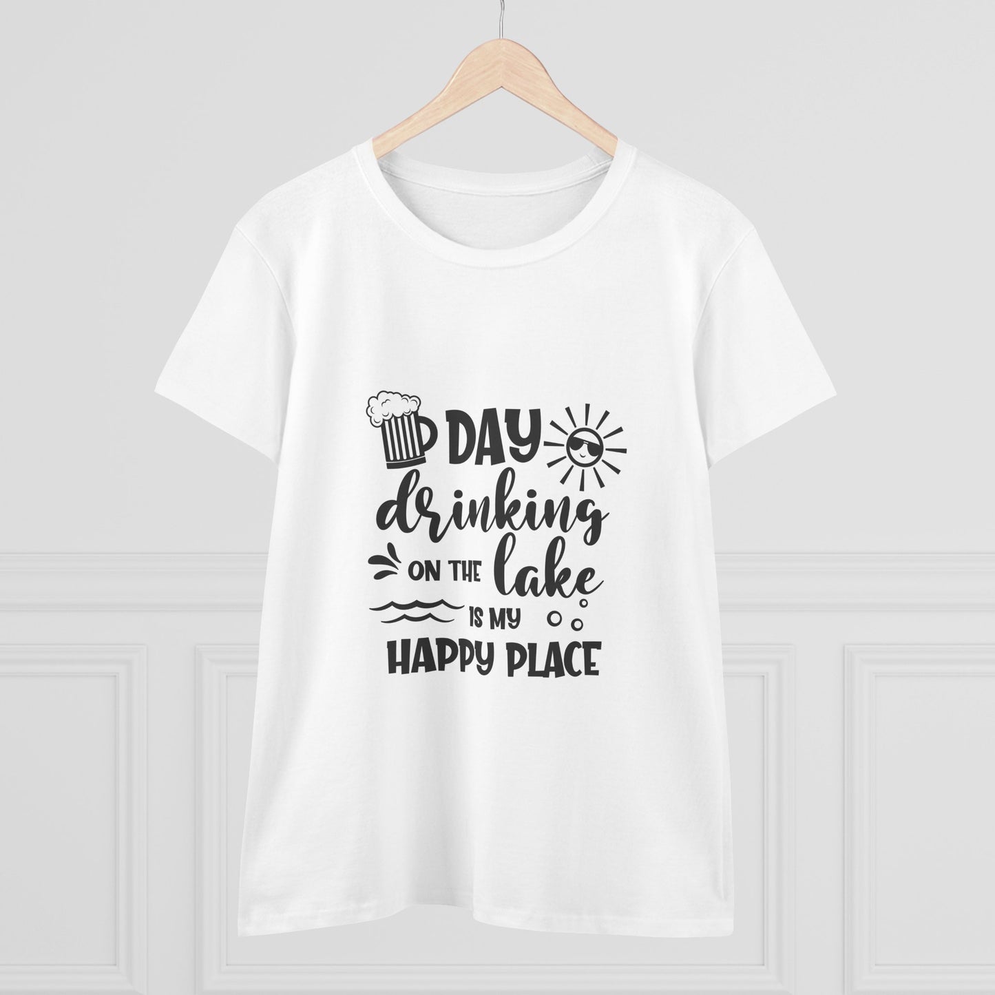 Day Drinking on the Lake Women's Cotton Tee - Happy Place Shirt