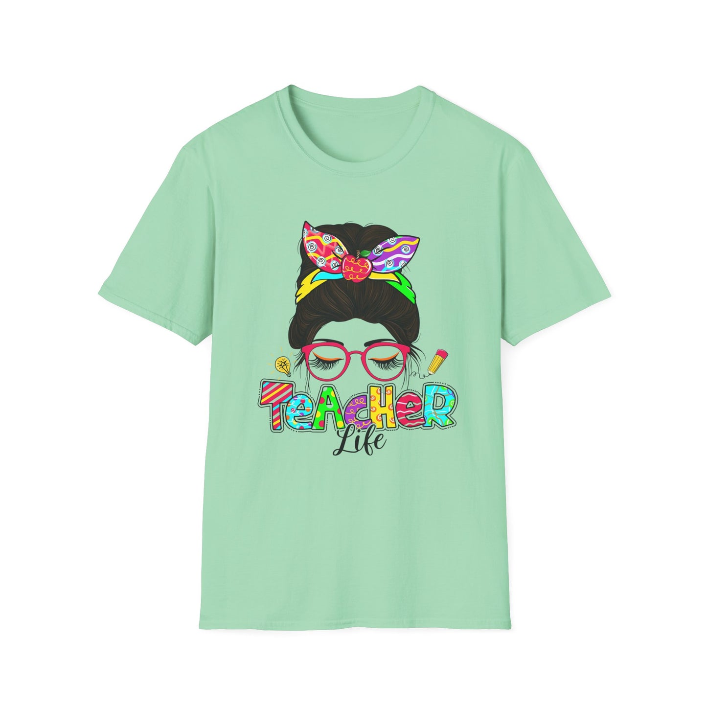 Teacher Life Unisex Softstyle T-Shirt - Fun and Colorful Design for Educators