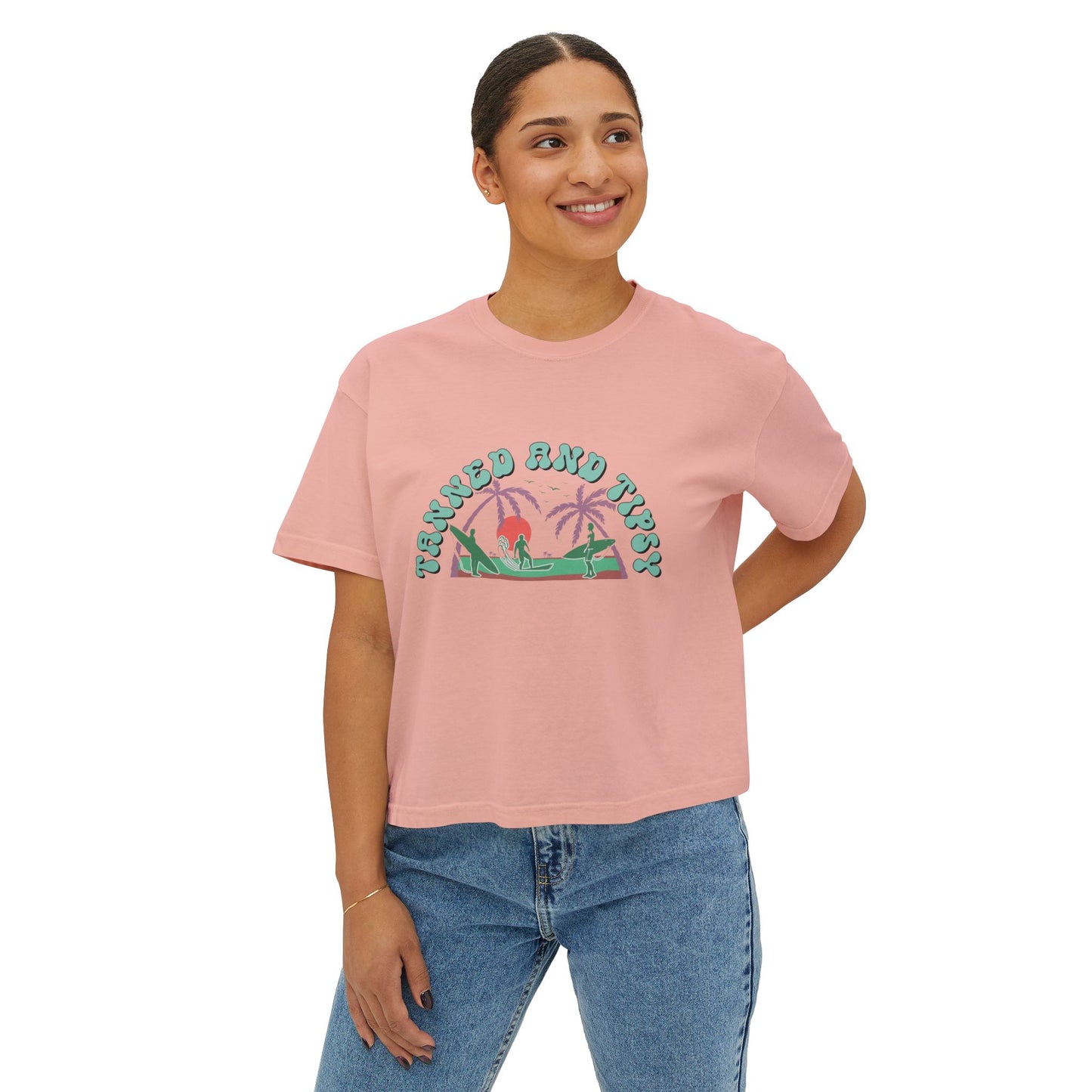 Tropical Vibes Women's Boxy Tee, Relaxed Summer Apparel, Beach Day T-Shirt, Casual Summer Style, Gift for Vacation Lovers