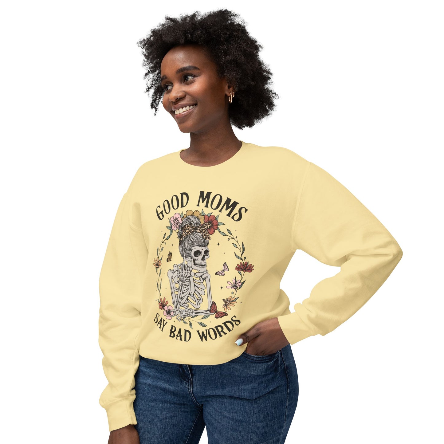 Good Moms Say Bad Words Sweatshirt | Unisex Lightweight Crewneck | Perfect for Moms and Halloween