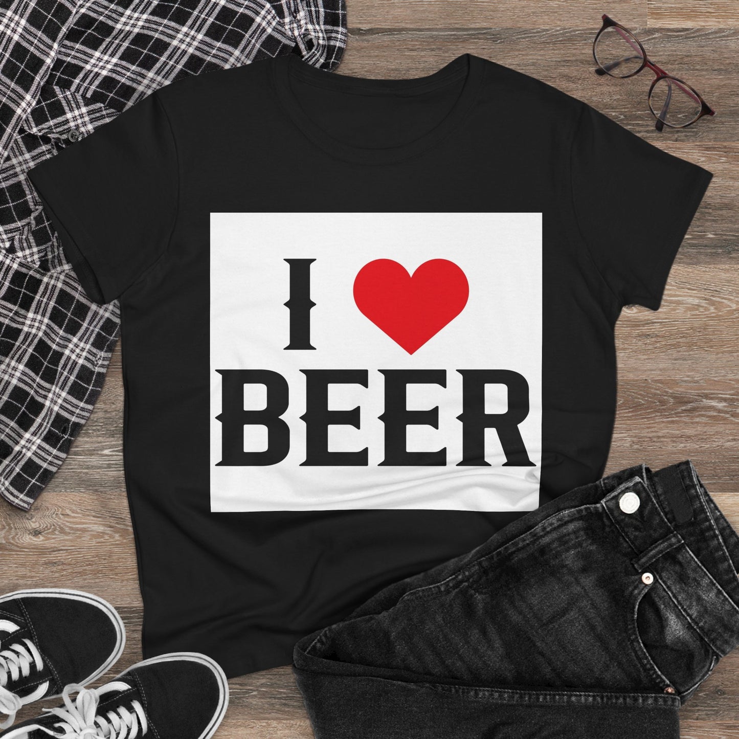 I Love Beer Women's Midweight Cotton Tee, Beer Lover Shirt, Gift for Beer Enthusiasts, Casual Everyday Wear, Fun Party Tee