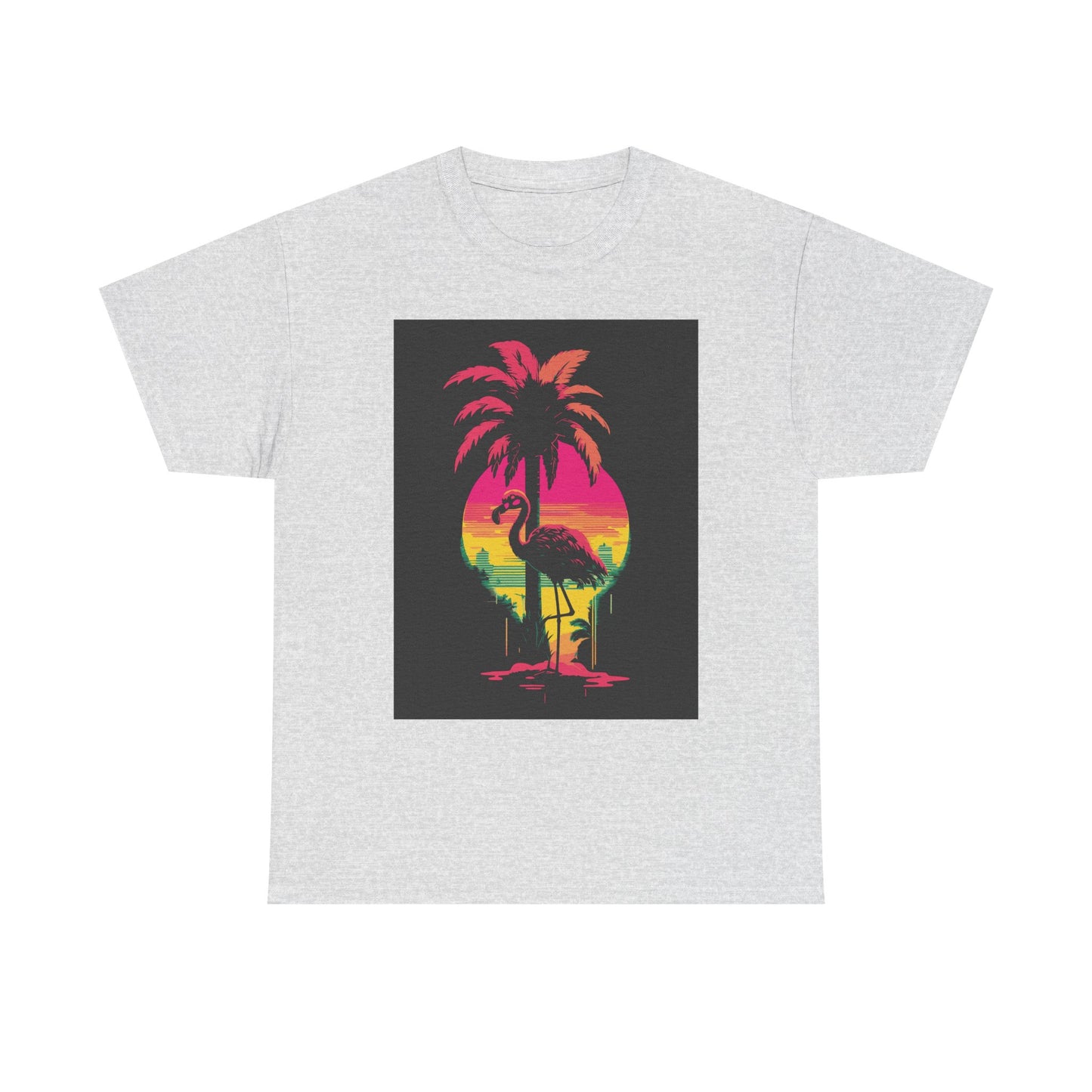 Retro Flamingo Sunset Unisex Heavy Cotton Tee